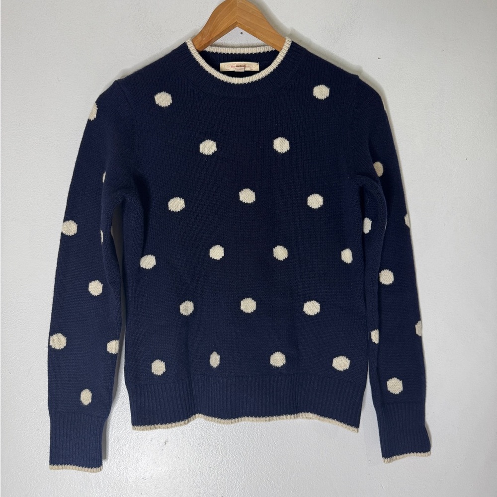 BROOKS BROTHER LAMBS WOOL Navy White Polka Dot Crew Neck Sweater Medium
